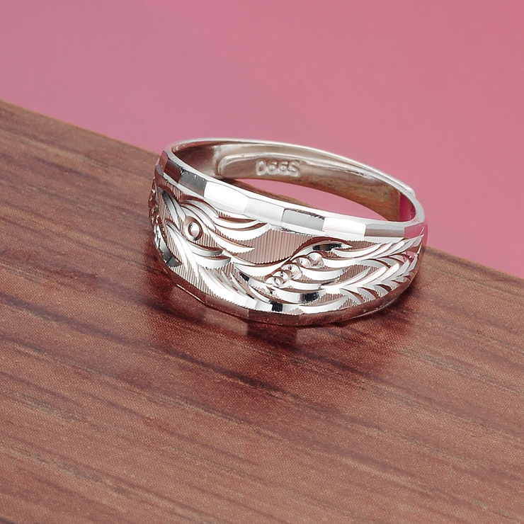 真尚美 凤凰戒 纯银戒指 女 伸缩 妈妈婆婆 足银戒子 活口 精工车花