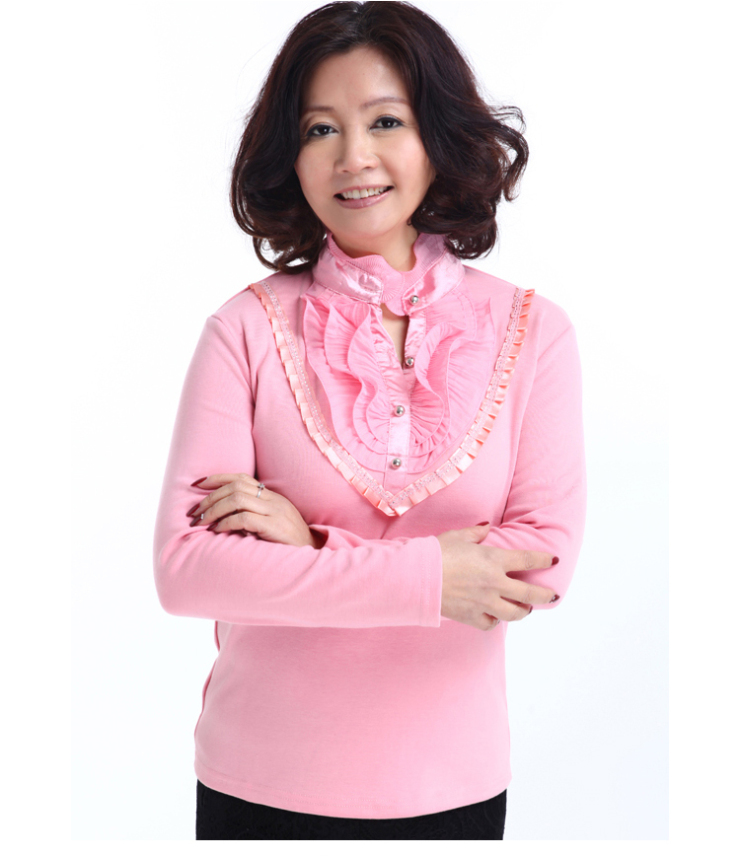 妈妈装大码高领褶皱长袖t恤打底衫bs892ct 绿色 均码【图片 价格 品牌