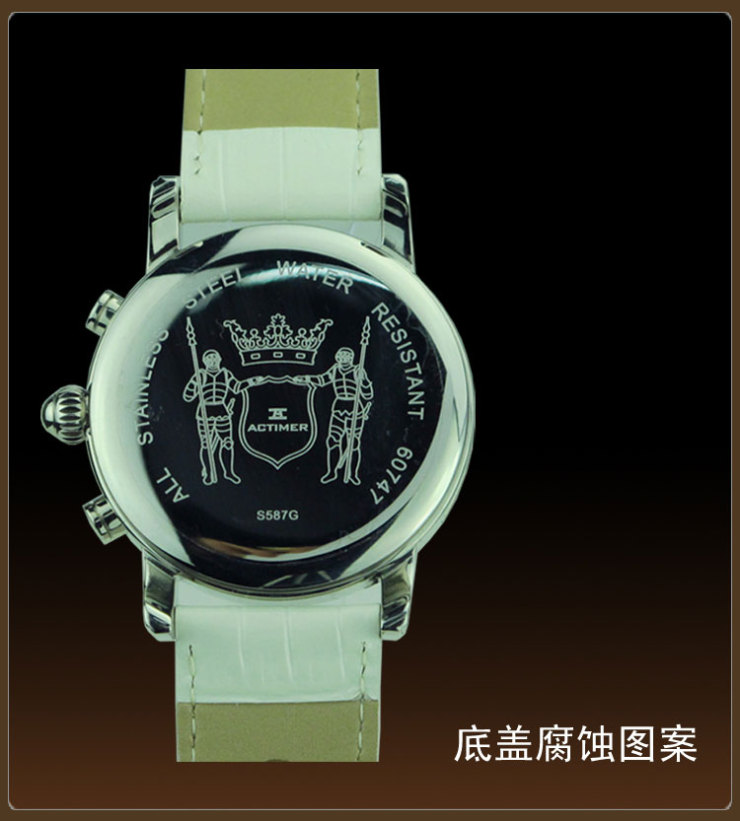 actimer/时光爱客 卧虎藏龙高档真皮男表 精钢壳6针多功能男表 黑面