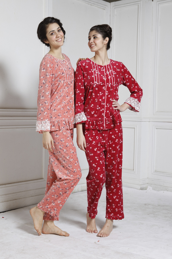 康柔秋冬季新款长袖睡衣 薄款休闲家居服套装女士睡衣 深红 xxl(女)