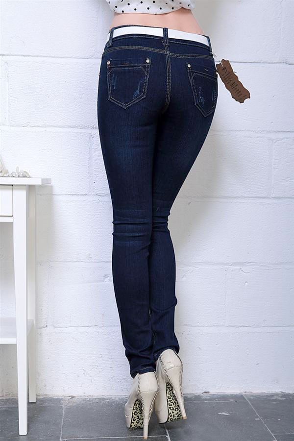 nitotic f1650秋冬新款 侧面贴钻修身小脚牛仔裤女小脚裤女裤子送腰带