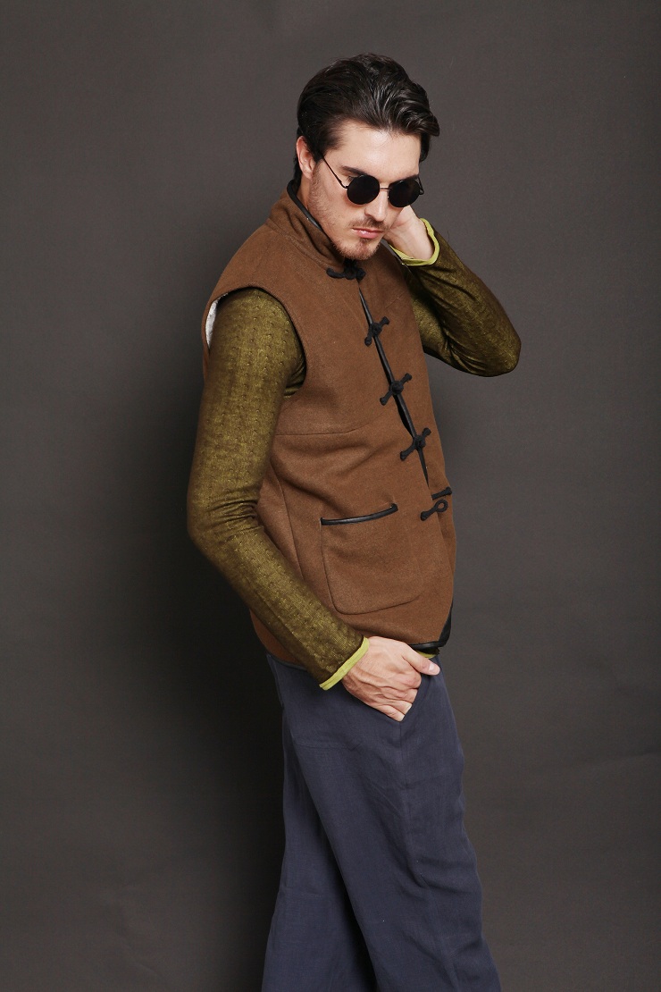 柒唐男士唐装马甲 立领直扣中式服装 中国民族风男装马夹 坎袖背心冬