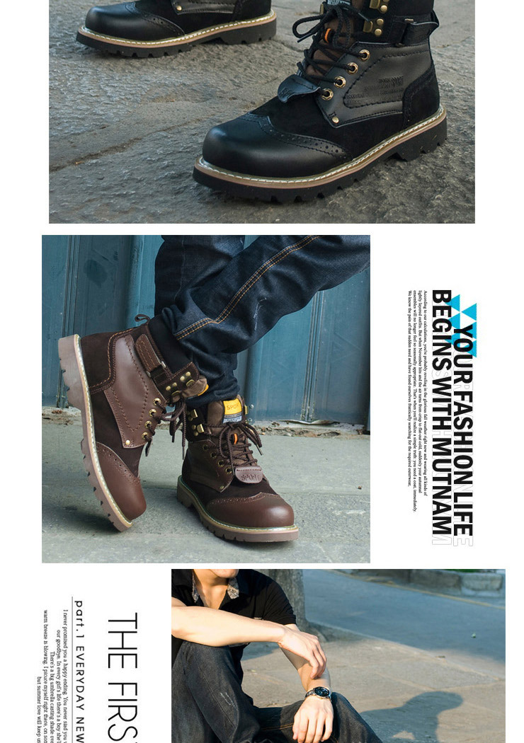 雅其(ayhke) 时尚户外工装马丁靴 休闲男靴 008 黑色 38