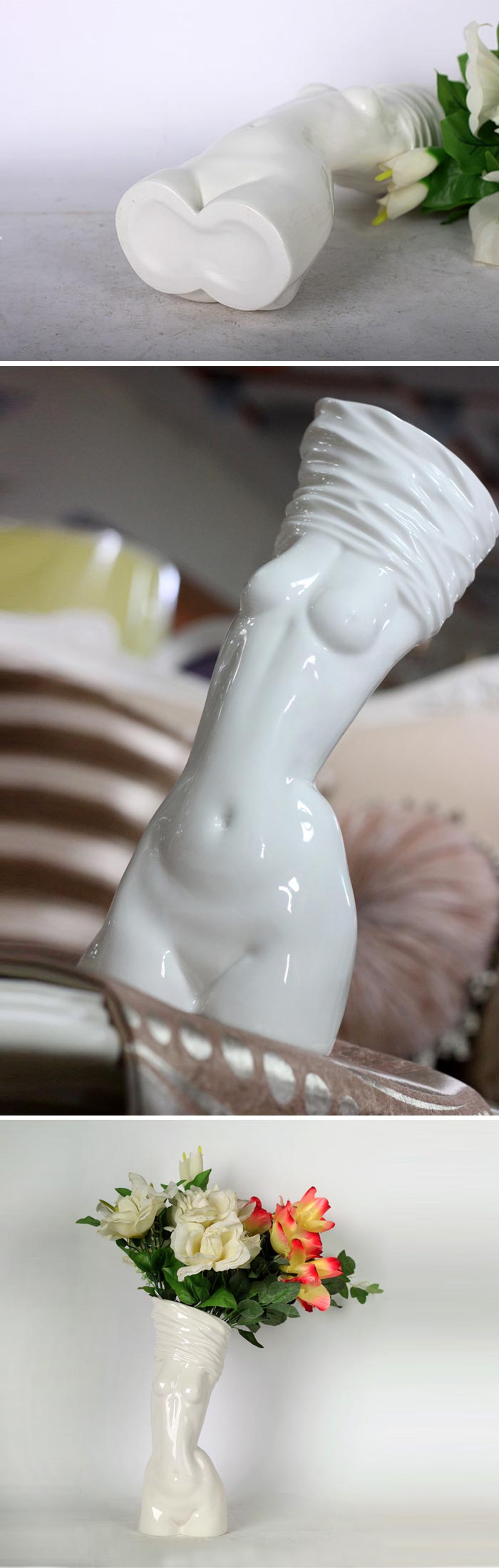 闻鹊喜陶瓷白色人体艺术花瓶cd0146
