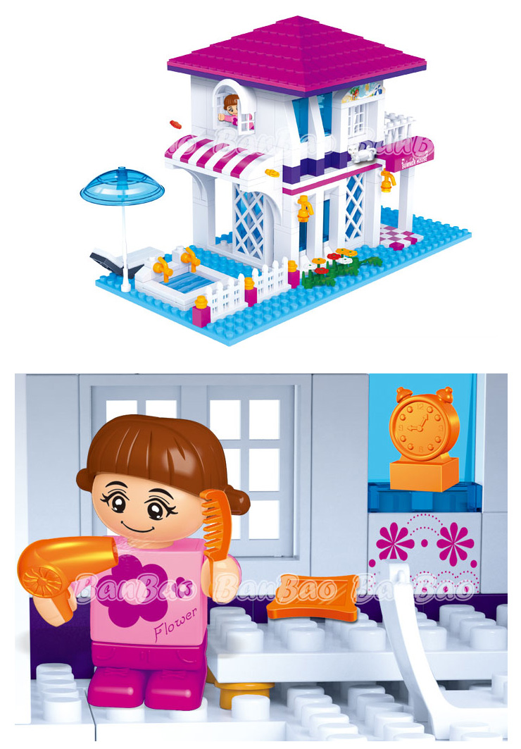 新品上市 邦宝玩具 拼装小颗粒 积木益智儿童玩具假日别墅6105 乐高式