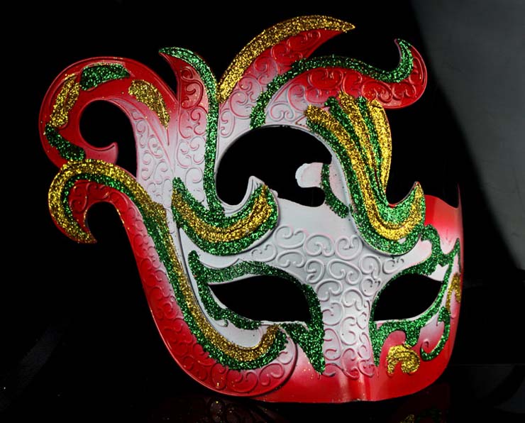 盛泉新款 表演 舞会面具 意式风格 半脸凤凰彩绘面具 颜色混发-5个