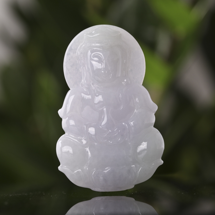 shengkai 圣凯 天然缅甸玉器a货冰种 紫罗兰玉观音 翡翠吊坠 f1