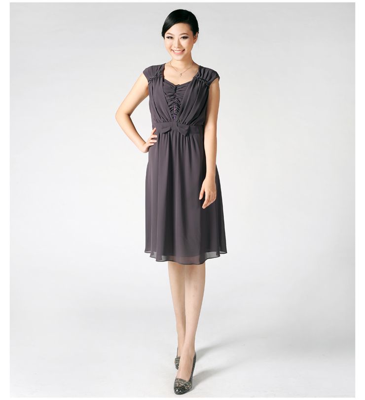 应大(yingdak) 2012春夏新款 优雅清新捏褶女式连衣裙 灰紫色 165/88a