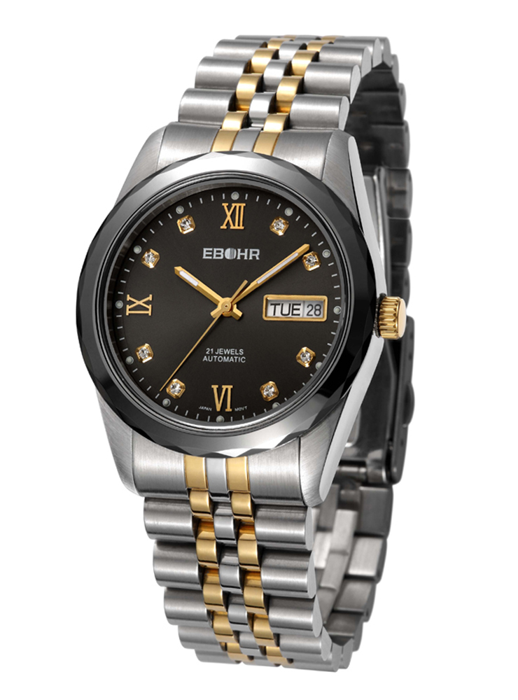 依波表(ebohr)都市经典系列 双日历 不锈钢带 女士自动机械腕表 071.