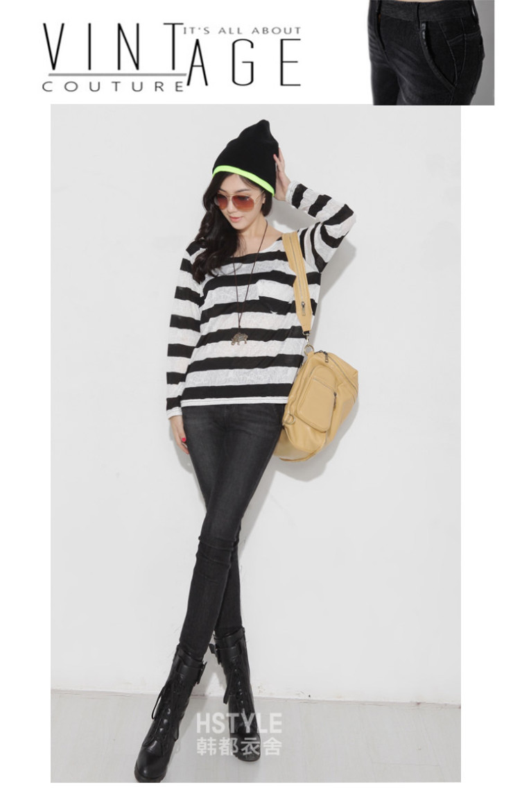 韩都衣舍 韩国2012秋装新款女装深色中腰小脚牛仔裤nn3132l01④ 黑色