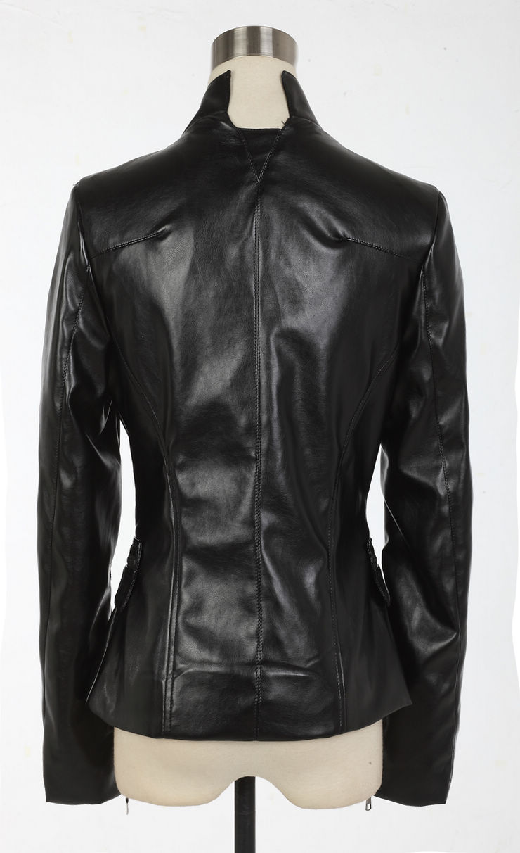 gi 春秋装韩版帅气双拉链修身立领水洗皮pu女士短款皮衣外套 37689