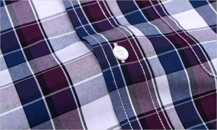 hieiika 海e家 深沉蓝紫大格子全棉领尖扣休闲长袖衬衫 e00733 白底蓝