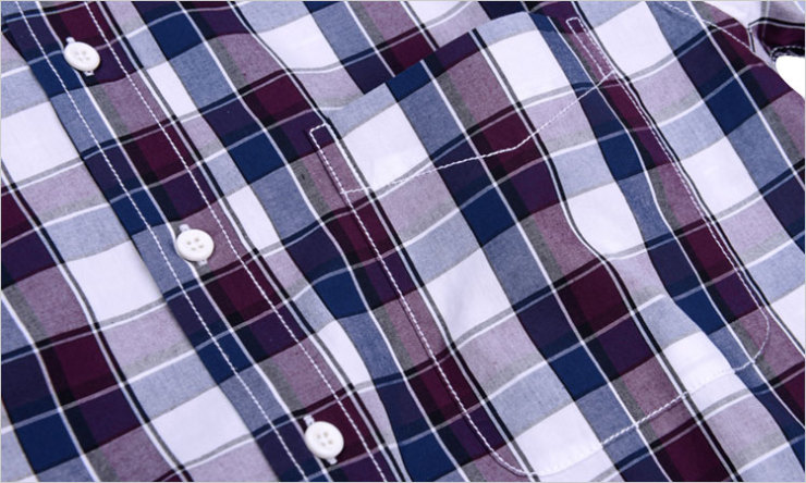 hieiika 海e家 深沉蓝紫大格子全棉领尖扣休闲长袖衬衫 e00733 白底蓝