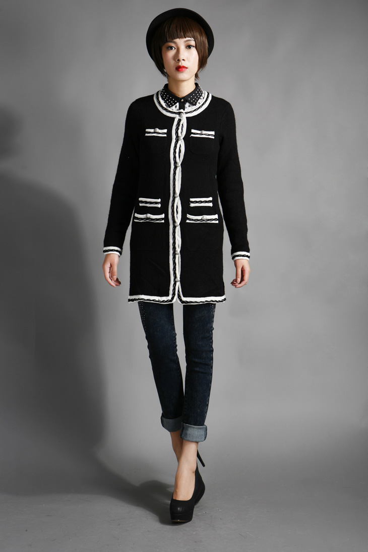 viscap维斯凯女装 韩版小香优雅圆领甜美修身中长款开衫毛衣 31 l