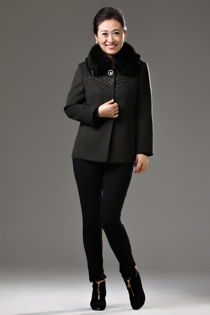 香曼2012新款中老年羊毛呢大衣 休闲妈妈装外套 狐狸