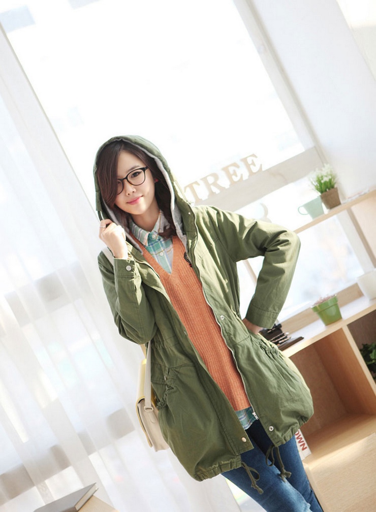苏祺 品质女装 2012秋冬季 新品连帽风衣 时尚双层棉衣 女 12802橄榄