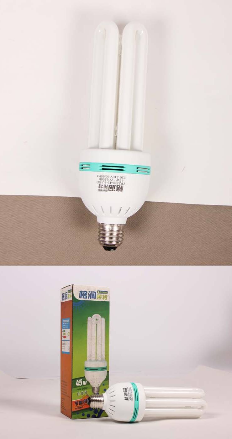 
                                                            格润莱特 4U型节能灯 45W E27螺口灯头 白光工程照明大瓦数三基色日光灯管 家用库房超亮灯泡                