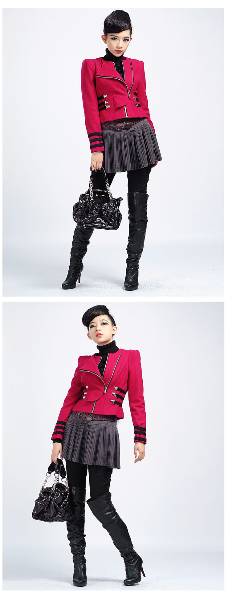 bessie贝茜 品质女装秋冬装新款 毛呢帅气外套bs11ac011 红色 s