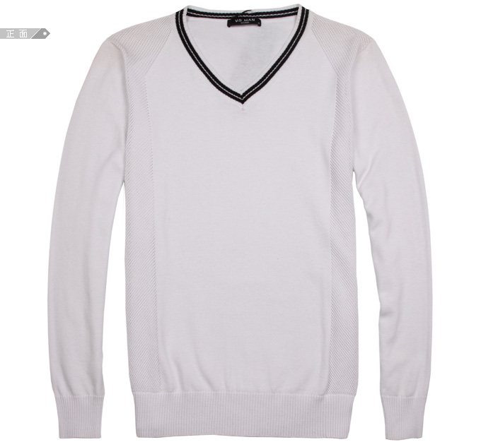 新款纯棉v领毛衣 韩版风格针织衫线衣 男士休闲毛衫zbm7120 白色 l