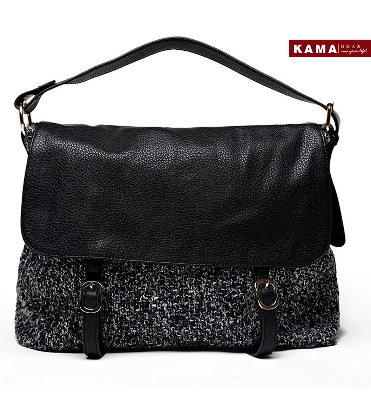 卡玛kama 女士灰黑花呢名媛气质手拎包 7312056(退仓下架) 灰黑色 00