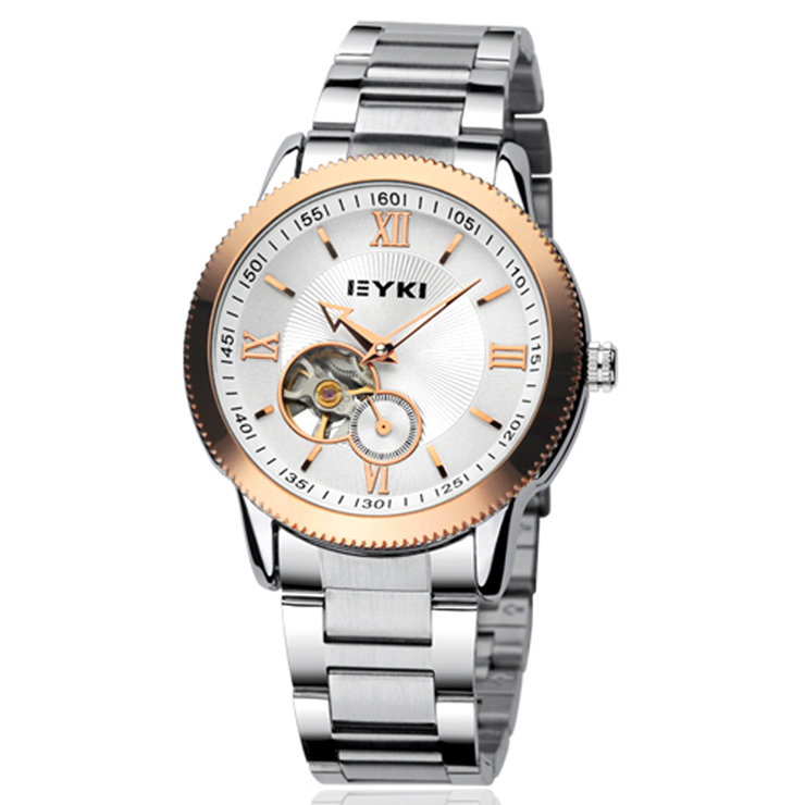 eyki艾奇 商务时尚自动机械表 镂空潮流表 精钢男表腕表8622 钢带棕壳