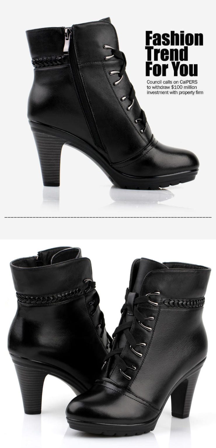 保罗骑士(palmpolo)高跟靴子女鞋真皮系带女靴219w7267 黑色 38价格