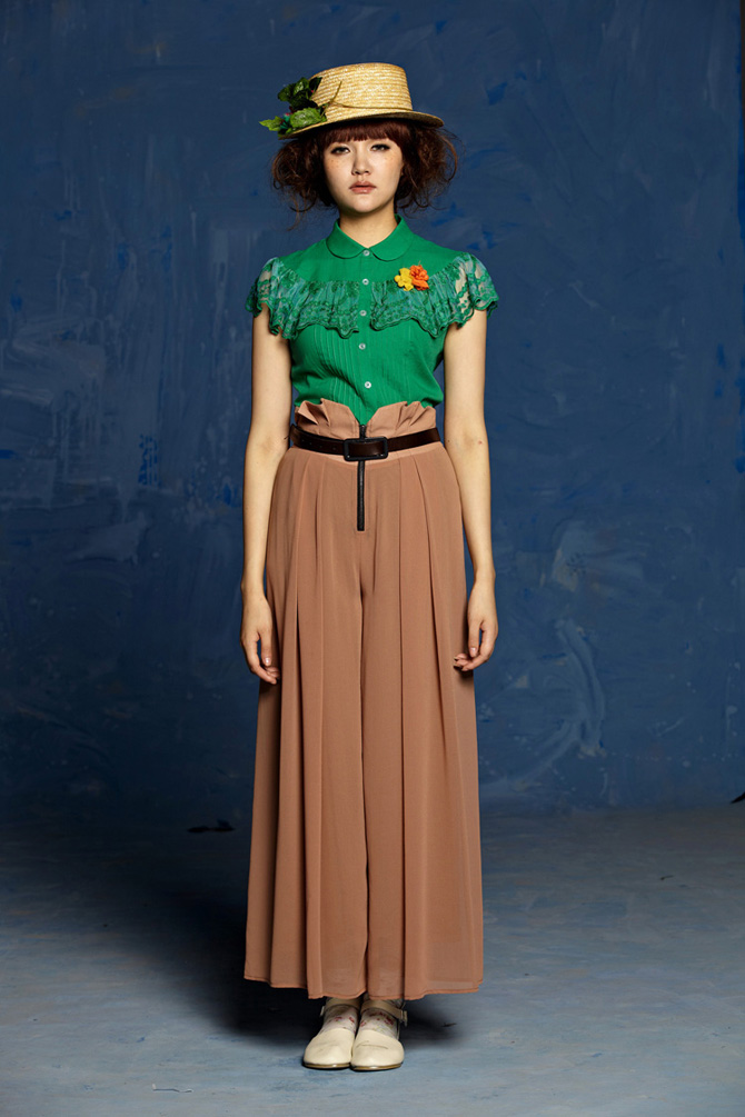 秋売/秋壳 原创女装 复古高腰裙裤大摆裤裙雪纺阔腿裤女裤2s2090