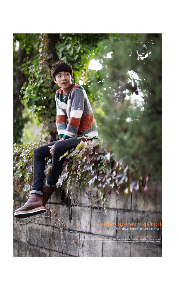 时尚起义 韩国拼接袖子配色针织衫 男610426 橘红色 one