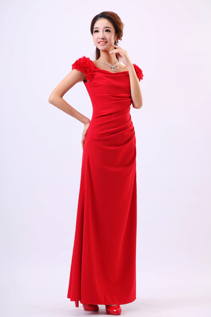 麦熙2013新款礼服 新娘婚纱 结婚婚礼敬酒服 红色肩碎花礼服 红色 s