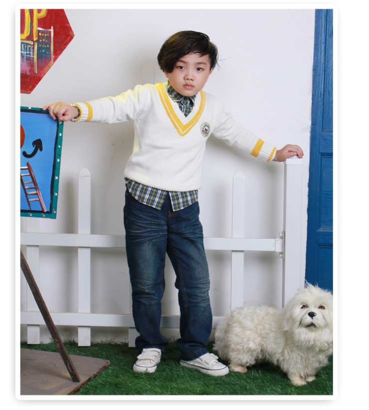 2012野豹童装秋冬装男童大童韩版v领纯色休闲毛衣线衫针织衫51810 米