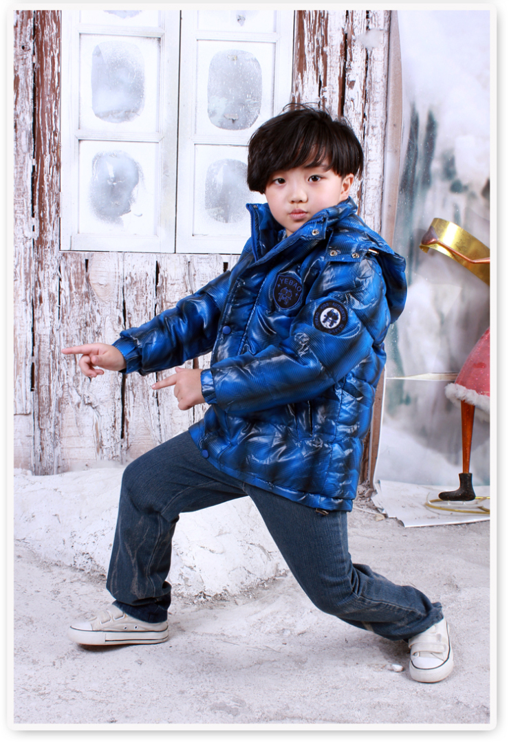 野豹童装2012秋冬新款男童大童带帽羽绒服 钻石蓝 160