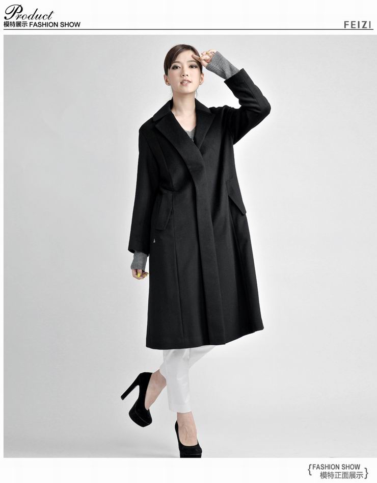 feizi菲姿 2012秋冬新款ol职业翻领羊绒中长经典款时尚女式大衣fi723