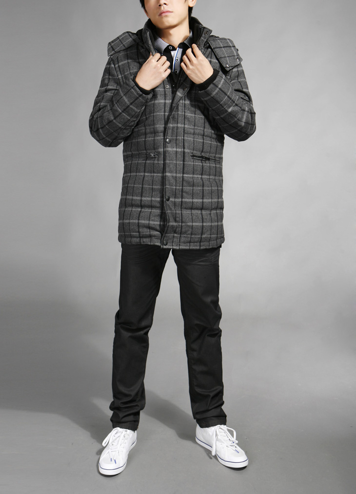 viscap维斯凯男装 冬季保暖加厚高档毛呢连帽中长款羽绒服 29 xxl