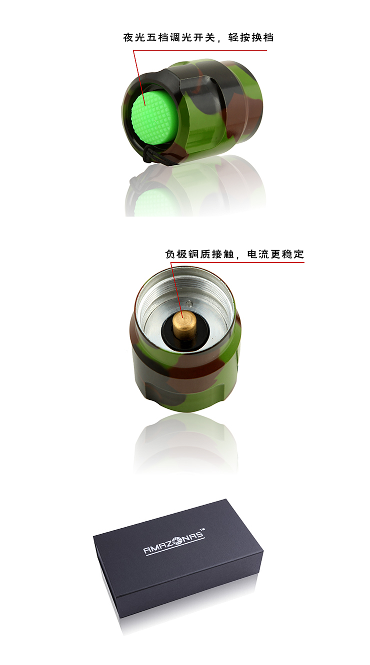 亚马逊应急灯LED强光手电筒充电防水远射用A8 钛黑色