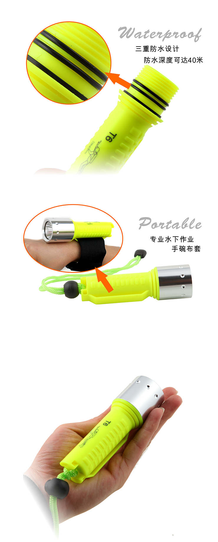亚马逊D1 专业户外潜水强光手电筒礼盒装 美国CREE T6 草绿色 豪华版