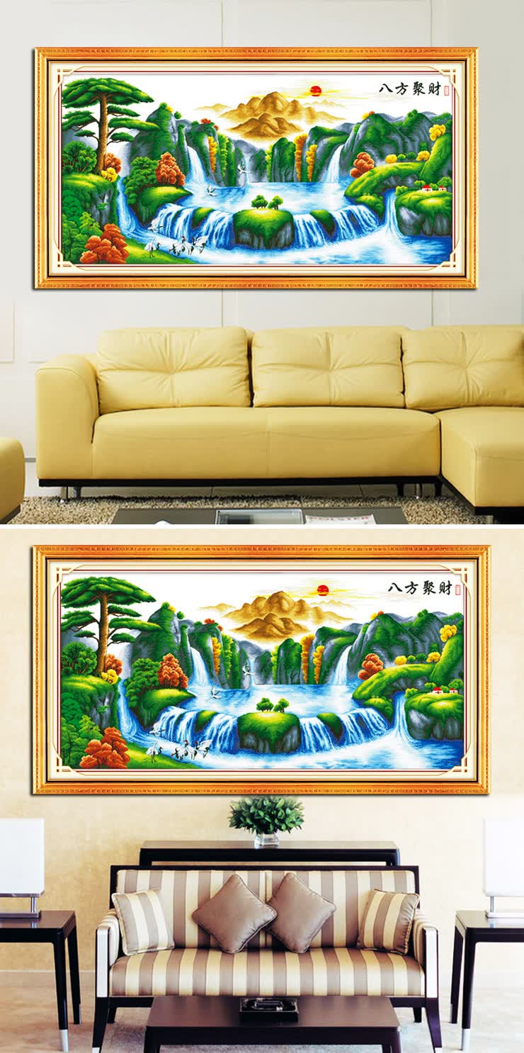 妮彩 十字绣【成品】电脑机绣不带框 八方聚财大版 215*115cm