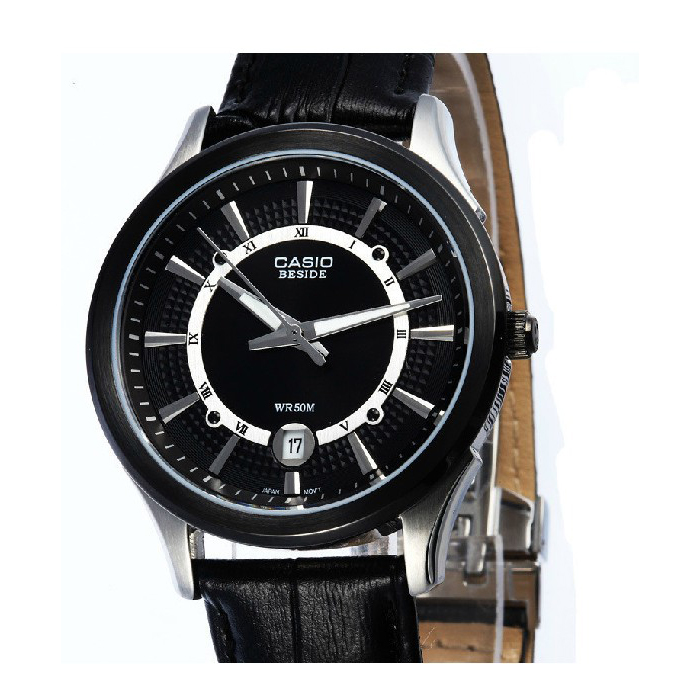 casio 卡西欧 beside系列炫黑简约指针皮带男表 bem-119bl-1a