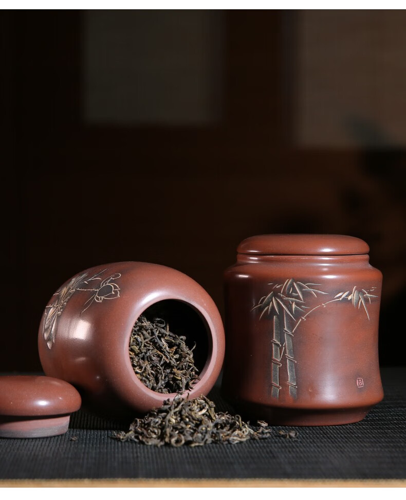 觅陶陶瓷茶叶罐钦州坭兴陶红茶储茶罐子散茶普洱迷你茶罐小号家用手工