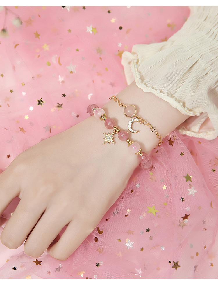 专属定制12星座天然草莓晶粉晶双层手链女时尚六芒星 粉色 天秤座