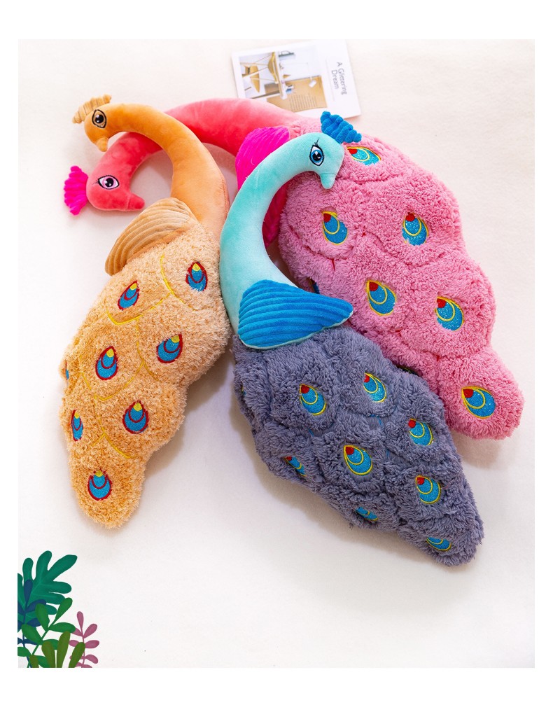 孔雀毛绒玩具公仔仿真动物儿童玩偶布娃娃抱枕女生生日礼物靠垫蓝色