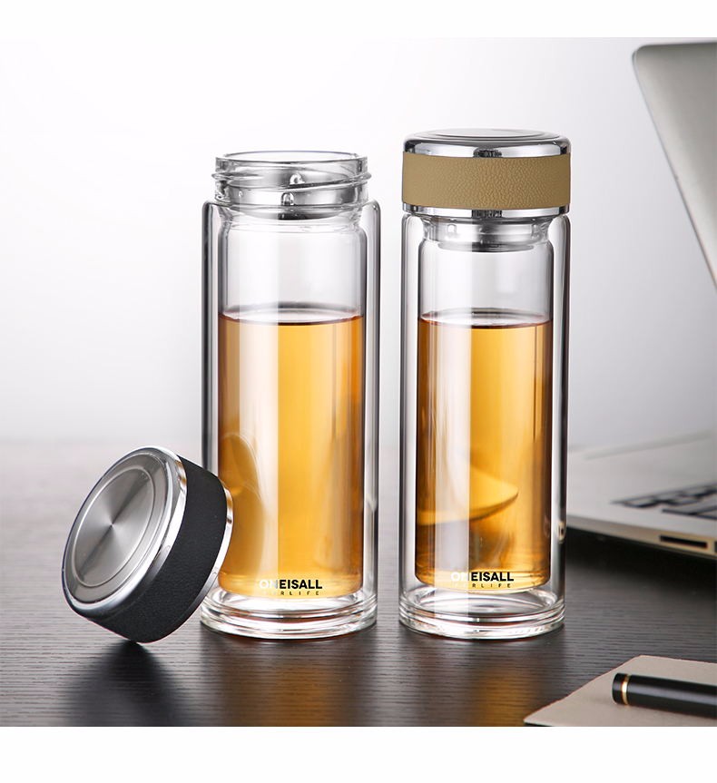 杯子男士隔热保温水杯大号办公室泡茶杯大容量车载 黑色手柄款-300ml