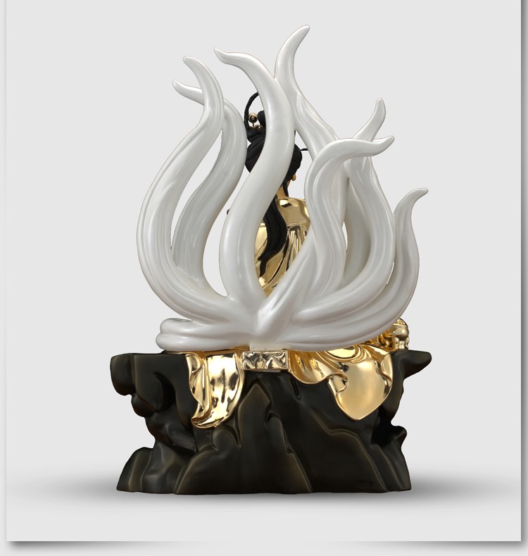 圆通佛具狐仙娘娘台湾纯铜鎏金九尾狐仙像道教神像家用客厅摆件工艺品