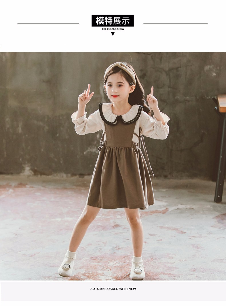连衣裙洋气中大童3-12岁女孩子小学生衣服 卡其色 130码建议身高130cm