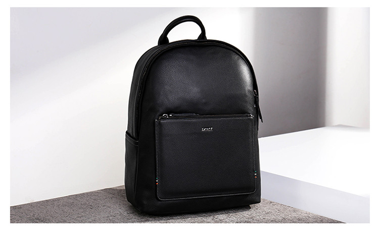 沙驰satchi男包大容量背包头层牛皮休闲双肩包黑色均码