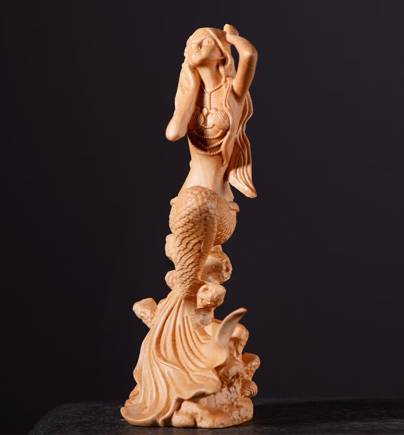 曹堂太行崖柏木雕刻美人鱼摆件实木美女装饰性感人体女孩美少女工艺品
