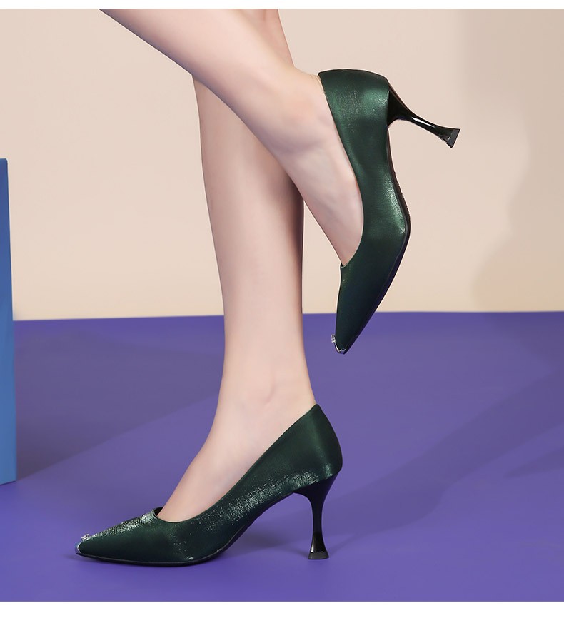 红蜻蜓女鞋高跟鞋女秋季新款单鞋女气质尖头细高跟简约纯色女鞋wmb