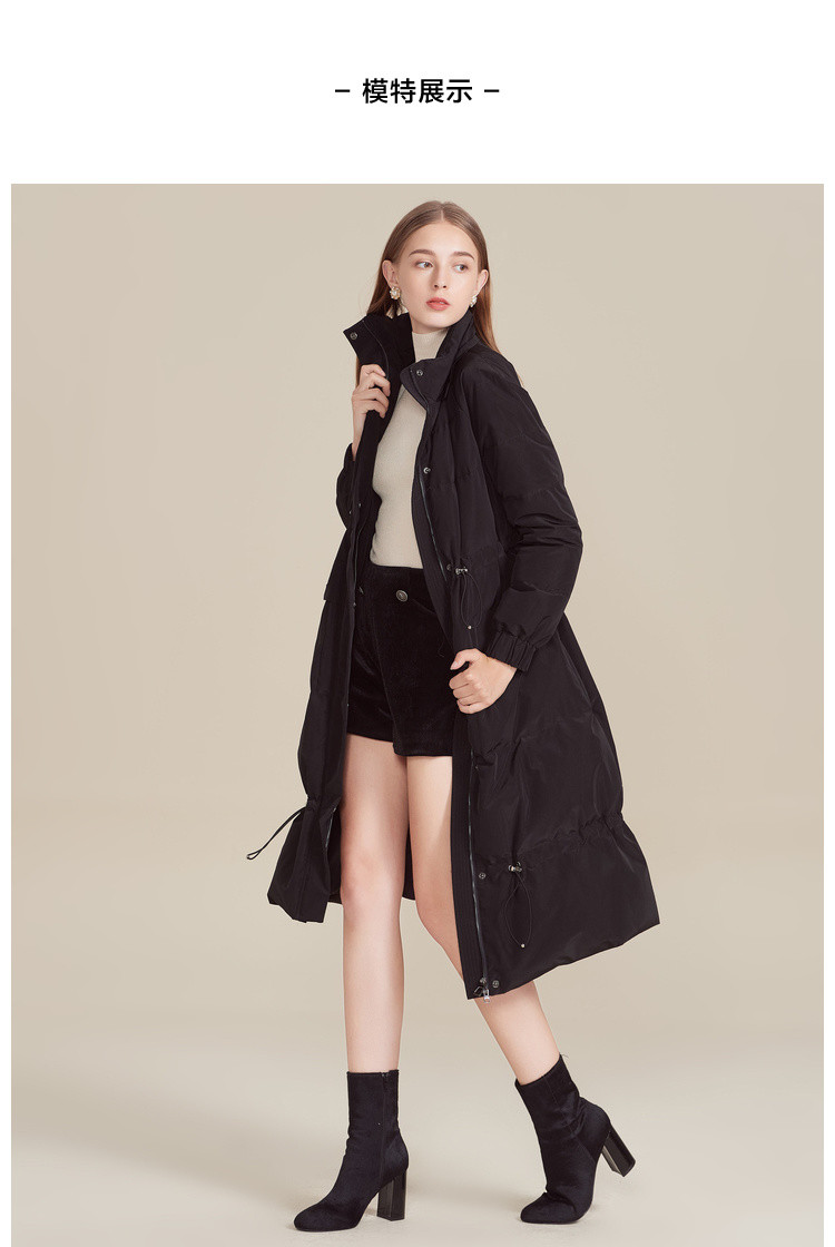 恩曼琳anmani 19秋冬新可拆连帽口袋过膝长款收腰修身羽绒服 黑色 l