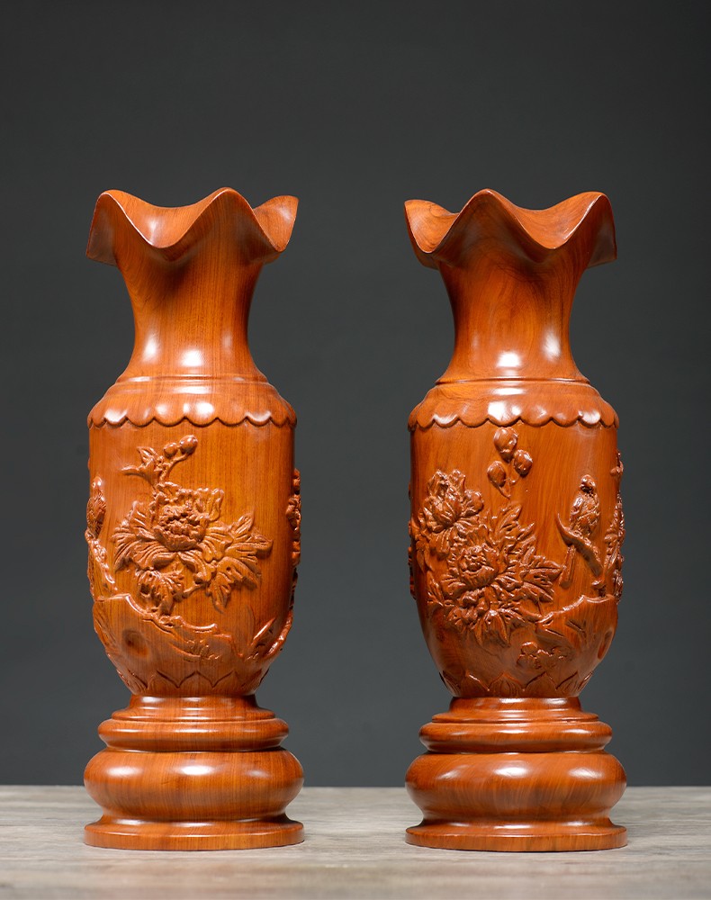 刺史花梨木雕花瓶摆件实木家居装饰品客厅插花中式大号红木雕刻工艺品