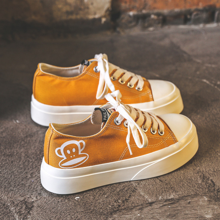 大嘴猴paulfrank帆布鞋女2022年新款春季板鞋布鞋ins潮球鞋休闲鞋姜黄