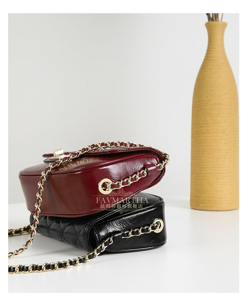 法玛莎品牌菱格链条包包女2020新品小香风牛皮单肩
